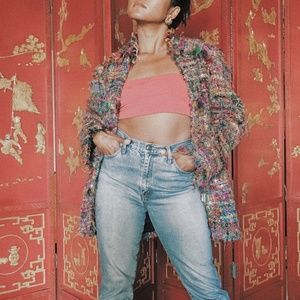 Bright & Colourful Tweed Silk Peacoat Blazer